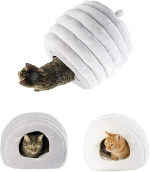 Covered Plush Cat & Dog Cave Bed – Cozy and Warm Pet Sleeping Bed