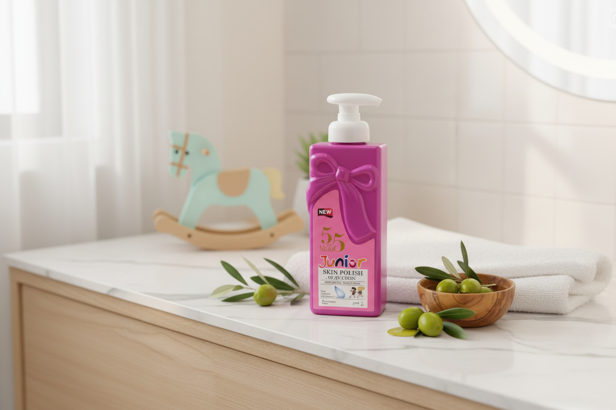 Medix 5.5 Junior Skin Polish + Olive Oil Lotion in a nurturing setting